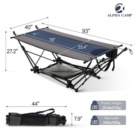 Portable Hammock Bed with Stand for Patio, Backyard, Garden and Beach - Alpha Camp