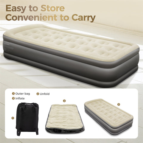 Alpha Camp 19” Twin Foldable Inflatable Air Mattress with Built-in Pump and Pillow for Camping and Home Guests