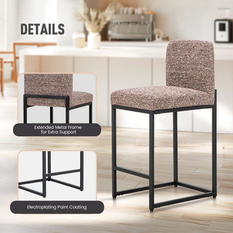 PHI VILLA 24 Inch Counter Height Bar Stool Chenille Upholstered with Backrest- Set of 4