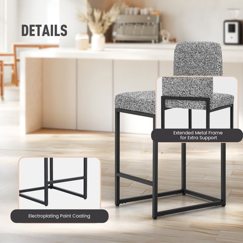 PHI VILLA 24 Inch Counter Height Bar Stool Chenille Upholstered with Backrest- Set of 4