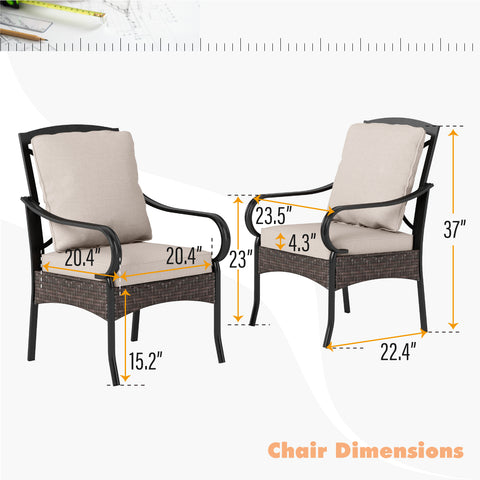 Sophia & William 7-Piece Large Teak-grain Table & Rattan-steel Cushion Fixed Chairs Patio Dining Sets