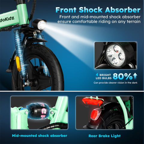 Kiddokidz 14” Foldable Electric Bike with 500W Peak Motor and 3 Riding Modes