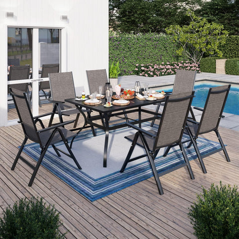 Sophia & William 7PC Steel Panel Rectangle Table & 6 Textilene Reclining Foldable Chairs Patio Outdoor Dining Set