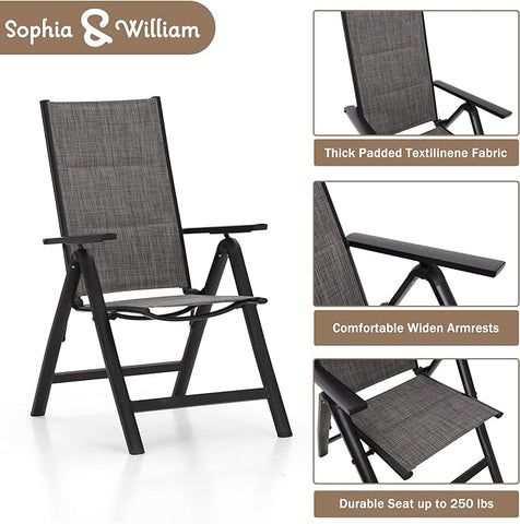 Sophia & William 7PC Steel Panel Rectangle Table & 6 Textilene Reclining Foldable Chairs Patio Outdoor Dining Set