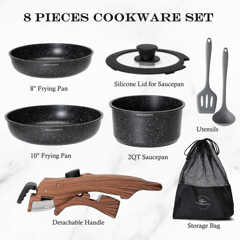Kitchen Academy Granite Detachable Handle Induction Cookware Set