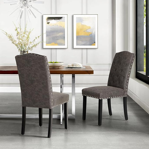 Elegant High-Back Upholstered Dining Chairs with Solid Wood Legs Set of 2 -MFSTUDIO