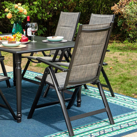Sophia & William 7PC Steel Panel Rectangle Table & 6 Textilene Reclining Foldable Chairs Patio Outdoor Dining Set