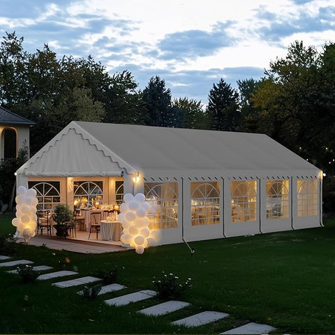 PHI VILLA 16'x32' Scalloped Valance Party Tent Canopy Shelter with Heavy Duty Design (Includes Carry Bag)