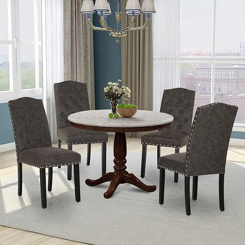 Elegant High-Back Upholstered Dining Chairs with Solid Wood Legs Set of 4 -MFSTUDIO