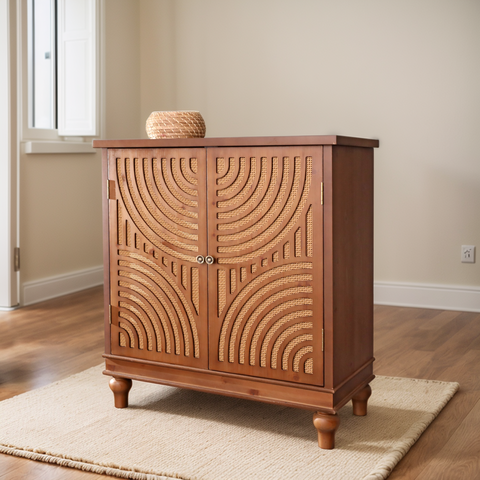 Stylish Rattan 2 Door Storage Cabinet- MFSTUDIO