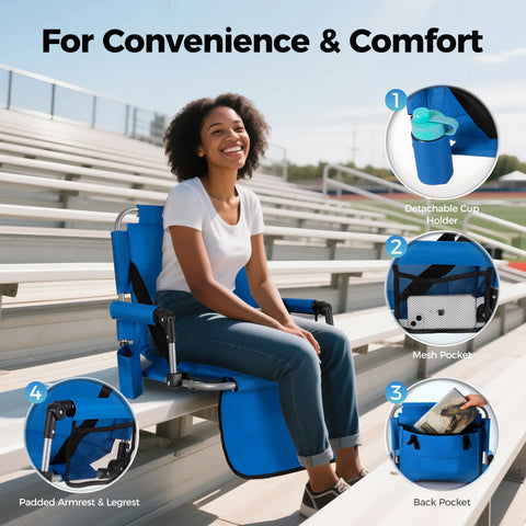 Alpha Camp Folding Stadium Seat Chair for Bleachers with Back & Arm Rest, 2 Pieces