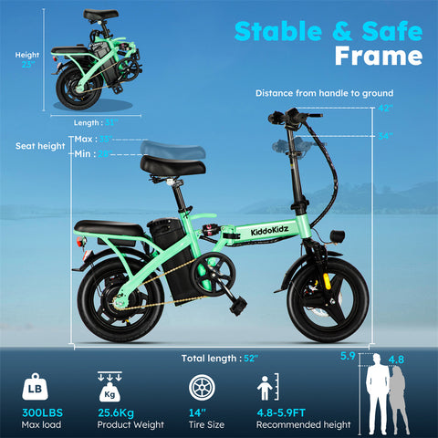 Kiddokidz 14” Foldable Electric Bike with 500W Peak Motor and 3 Riding Modes