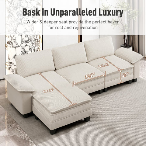 Modern Cloud-Like Modular Sectional Sofa Couch with Corduroy and Chenille Fabric