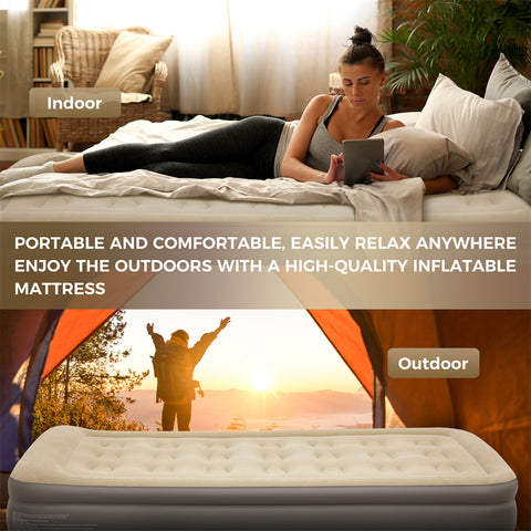 Alpha Camp 19” Twin Foldable Inflatable Air Mattress with Built-in Pump and Pillow for Camping and Home Guests