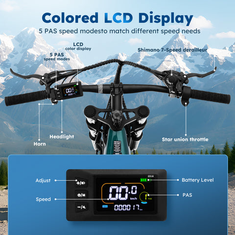 Alpha Camp 26" Rated 500W Peak 1000W E-Bike, 26" Fat Tire Electric Mountain Bike, 48V Ebike for Adults with LED Headlight UL2849