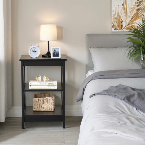 PHI VILLA Black End Table Side Table for Living Room, Set of 2