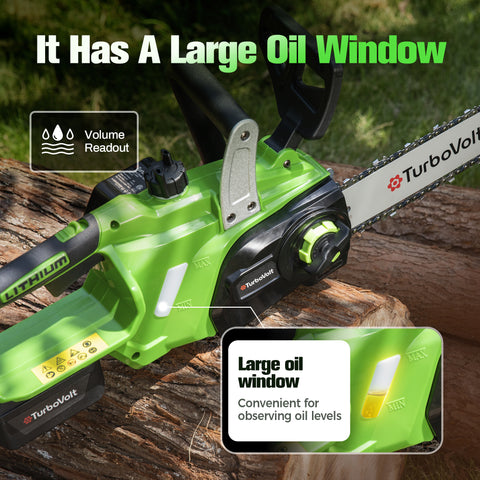 12" Cordless Brushless Chainsaw with Auto Oiling and Safety Brake for Wood Cutting