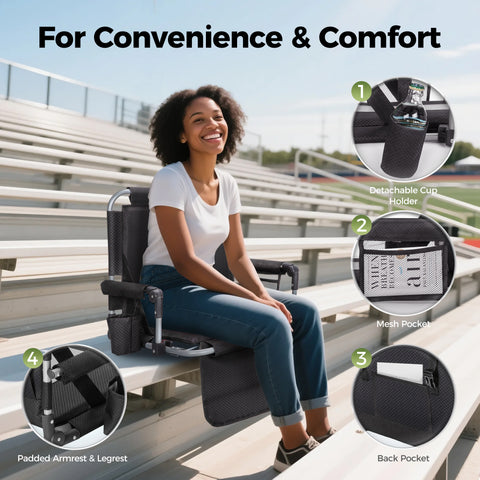 Alpha Camp Folding Stadium Seat Chair for Bleachers with Back & Arm Rest, 2 Pieces