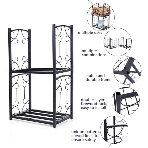 PHI VILLA Double-layer Firewood Rack with Iarge Storage Space
