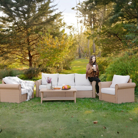 Phi Villa Luxury 5 Seats Wicker Patio Conversation Sofa Set with Wider Armrests