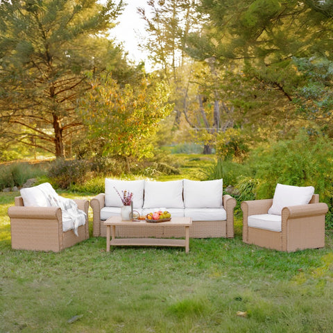 Phi Villa Luxury 5 Seats Wicker Patio Conversation Sofa Set with Wider Armrests