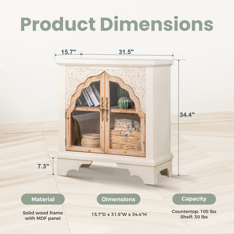 Vintage Hollow Carved 2 Door Wood Storage Cabinet -MFSTUDIO