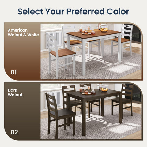 5-Piece Solid Rubber Wood Dining Set for Kitchen and Dining Room - PHI VILLA