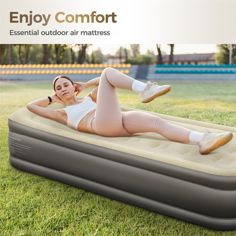 Alpha Camp 19” Twin Foldable Inflatable Air Mattress with Built-in Pump and Pillow for Camping and Home Guests