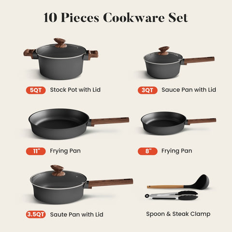 Kitchen Academy 10-Piece Non-Toxic Ceramic Cookware Set