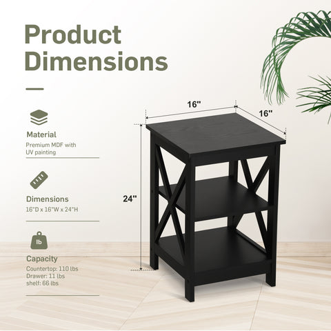 PHI VILLA Black End Table Side Table for Living Room, Set of 2