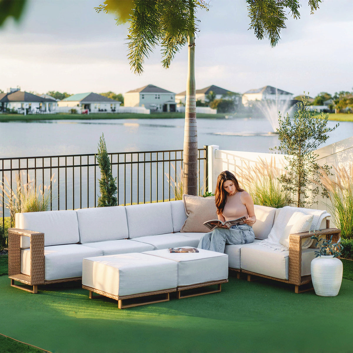 6-Seater Modern Wicker Outdoor Conversation Sofa set