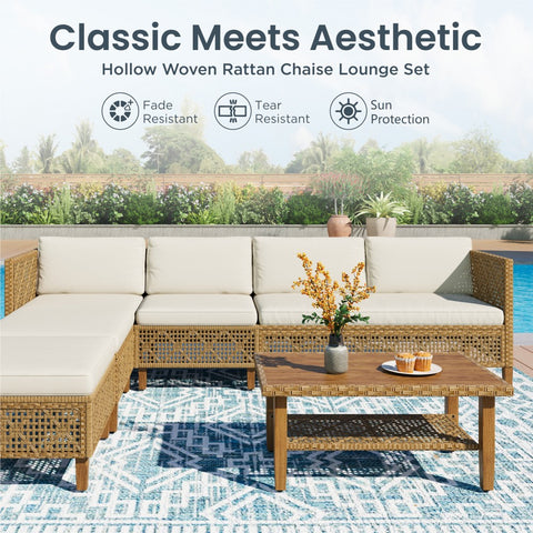 Boho Style Outdoor Wicker Conversation Sofa set with Acacia Wood Coffee Table - Sophia & William