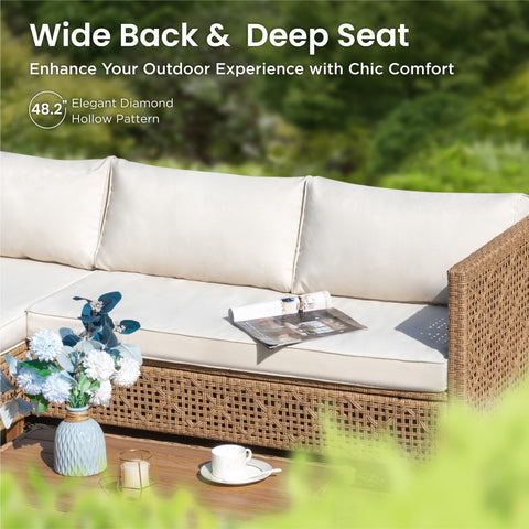 Boho Style Outdoor Wicker Conversation Sofa set with Acacia Wood Coffee Table - Sophia & William