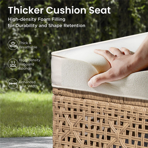 Boho Style Outdoor Wicker Conversation Sofa set with Acacia Wood Coffee Table - Sophia & William