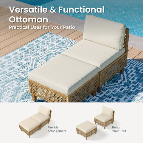 Boho Style Outdoor Wicker Conversation Sofa set with Acacia Wood Coffee Table - Sophia & William