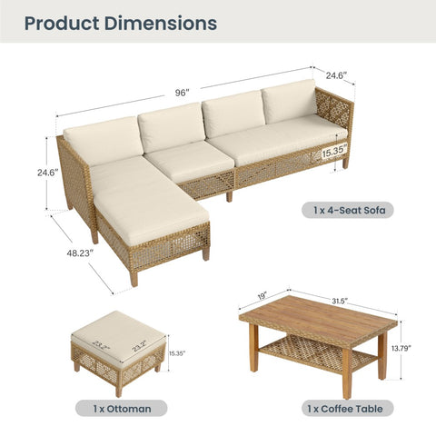 Boho Style Outdoor Wicker Conversation Sofa set with Acacia Wood Coffee Table - Sophia & William