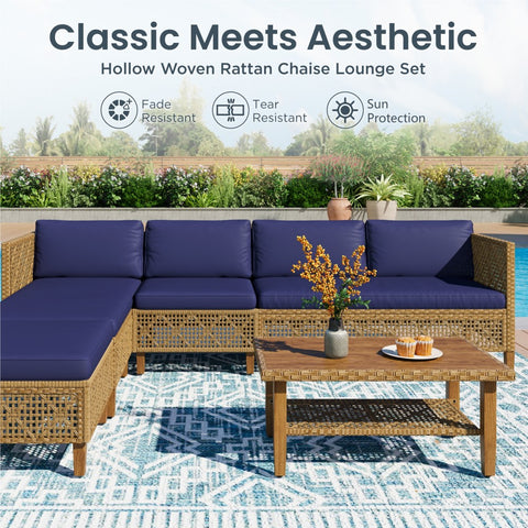 Boho Style Outdoor Wicker Conversation Sofa set with Acacia Wood Coffee Table - Sophia & William