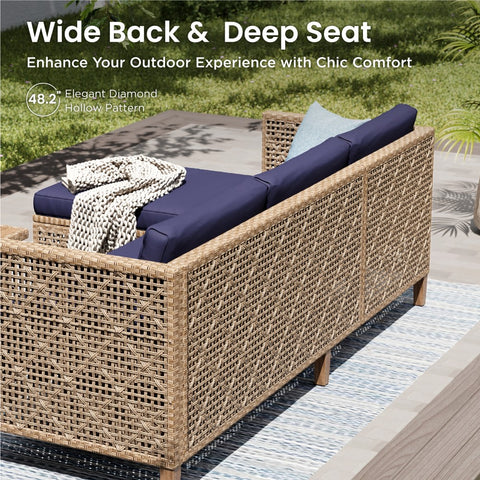 Boho Style Outdoor Wicker Conversation Sofa set with Acacia Wood Coffee Table - Sophia & William