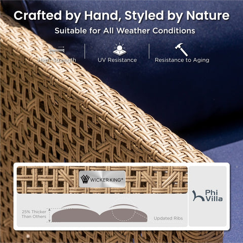 Boho Style Outdoor Wicker Conversation Sofa set with Acacia Wood Coffee Table - Sophia & William