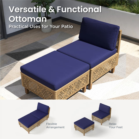 Boho Style Outdoor Wicker Conversation Sofa set with Acacia Wood Coffee Table - Sophia & William