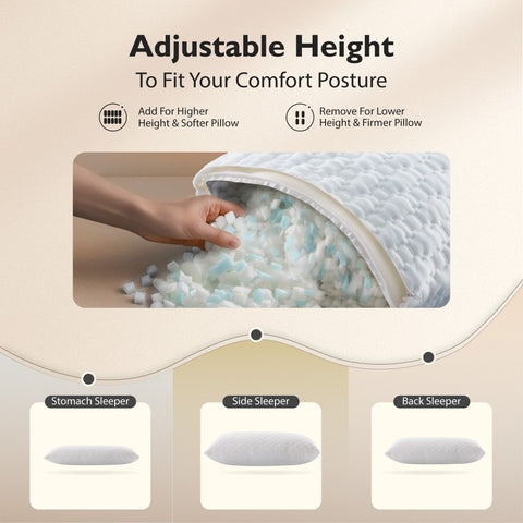 Adjustable Shredded Memory Foam Pillow for Neck and Shoulder Support, Set of 2 – Sophia & William