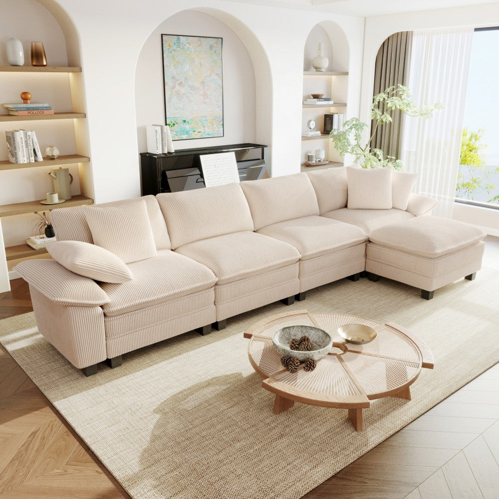 Beige 5-seat L-shape couch for living room
