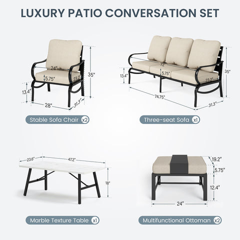 PHI VILLA 5-Seat Fixed Chairs Classic Patio Conversation Sets with Ottoman