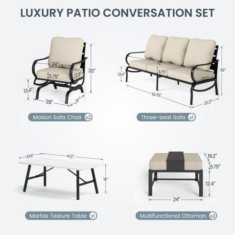 PHI VILLA 5-Seat Thick-cushion Classic Patio Conversation Sets with Motion Chairs