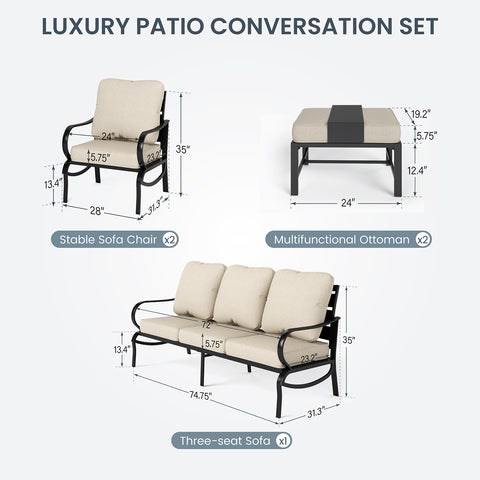 PHI VILLA 5-Seat Fixed Chairs Classic Patio Conversation Sets with Ottoman