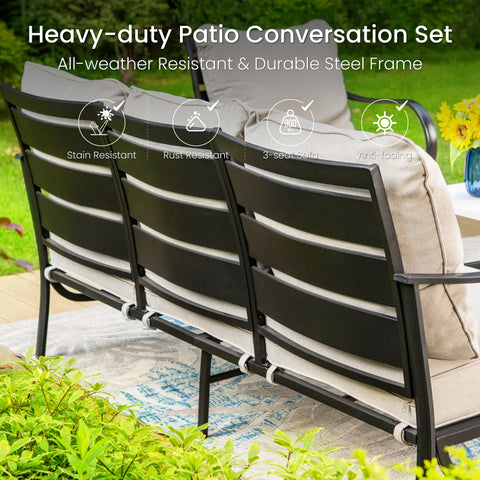 PHI VILLA 5-Seat Thick-cushion Classic Patio Conversation Sets with Swivel Chairs