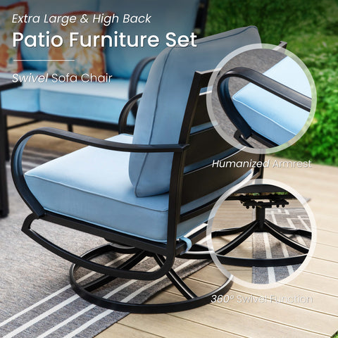 PHI VILLA 5-Seat Thick-cushion Classic Patio Conversation Sets with Swivel Chairs
