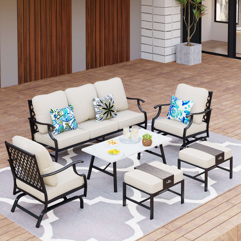 PHI VILLA 5-Seat Thick Cushion Conversation Sets with Motion Chairs & Ottoman