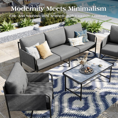 5-Seater Modern Textilene and Metal Outdoor Sofa Set with Coffee Table- PHI VILLA