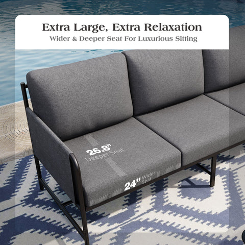 5-Seater Modern Textilene and Metal Outdoor Sofa Set with Coffee Table- PHI VILLA